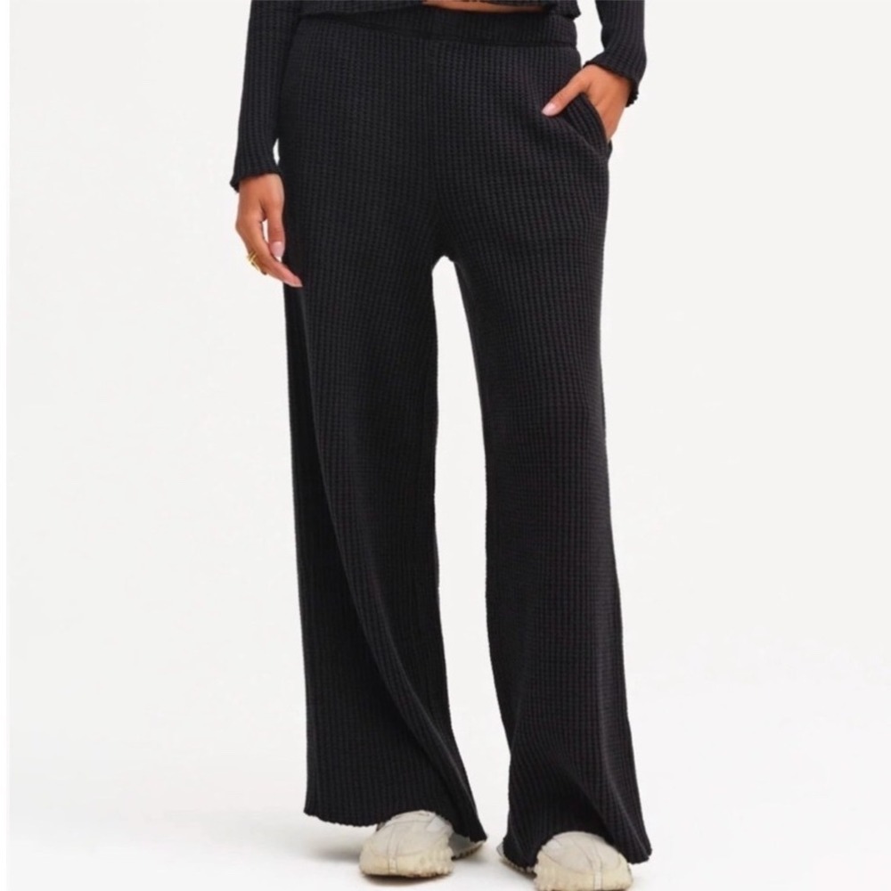 MATE the Label Organic Waffle Wide Leg Pant Black Medium New With Tags